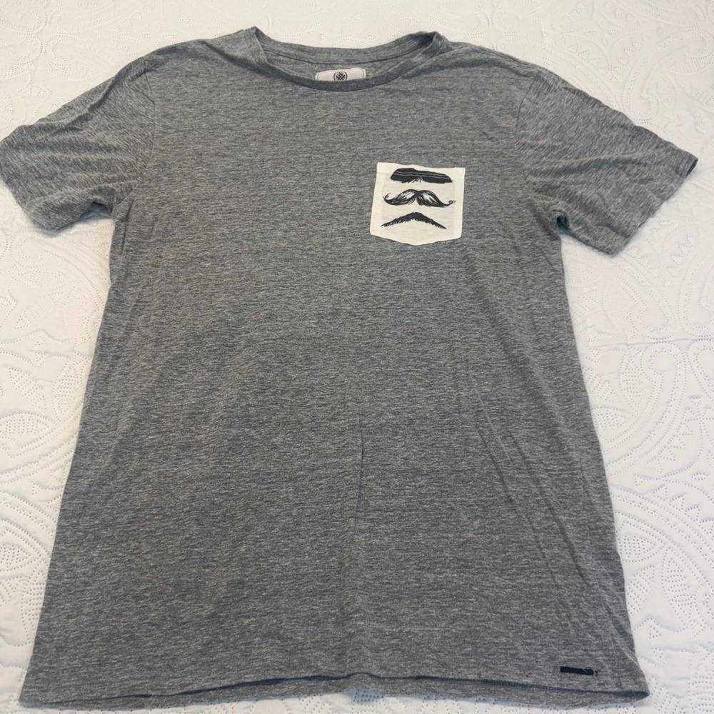 On The Byas Mens Gray Mustache Pocket Graphic T-Shirt Medium Heathered Gray